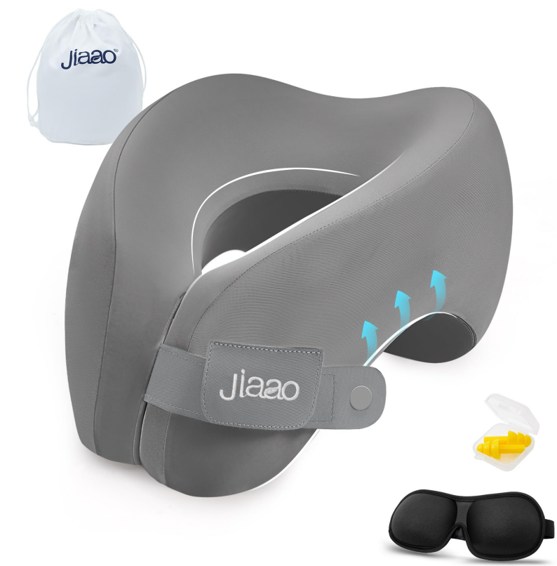 Travel Neck Pillow, Advanced Neck Support for International Flights, 3D Eye Masks, Ear Plugs and Storage Bag, Memory Foam U-Shaped Pillow for Travel, Sleep Rest, Trains, Road Trips