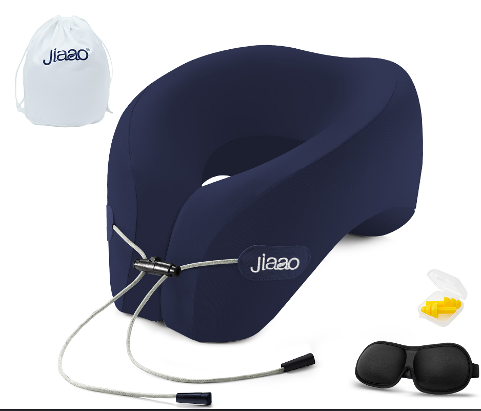 Neck Pillow Airplane with 360-Degree Head Support, Memory Foam 2-in-1 Travel Pillow, Portable Adjustable Neck Pillow for Airplane, Car, Train, Bus Trip and Home