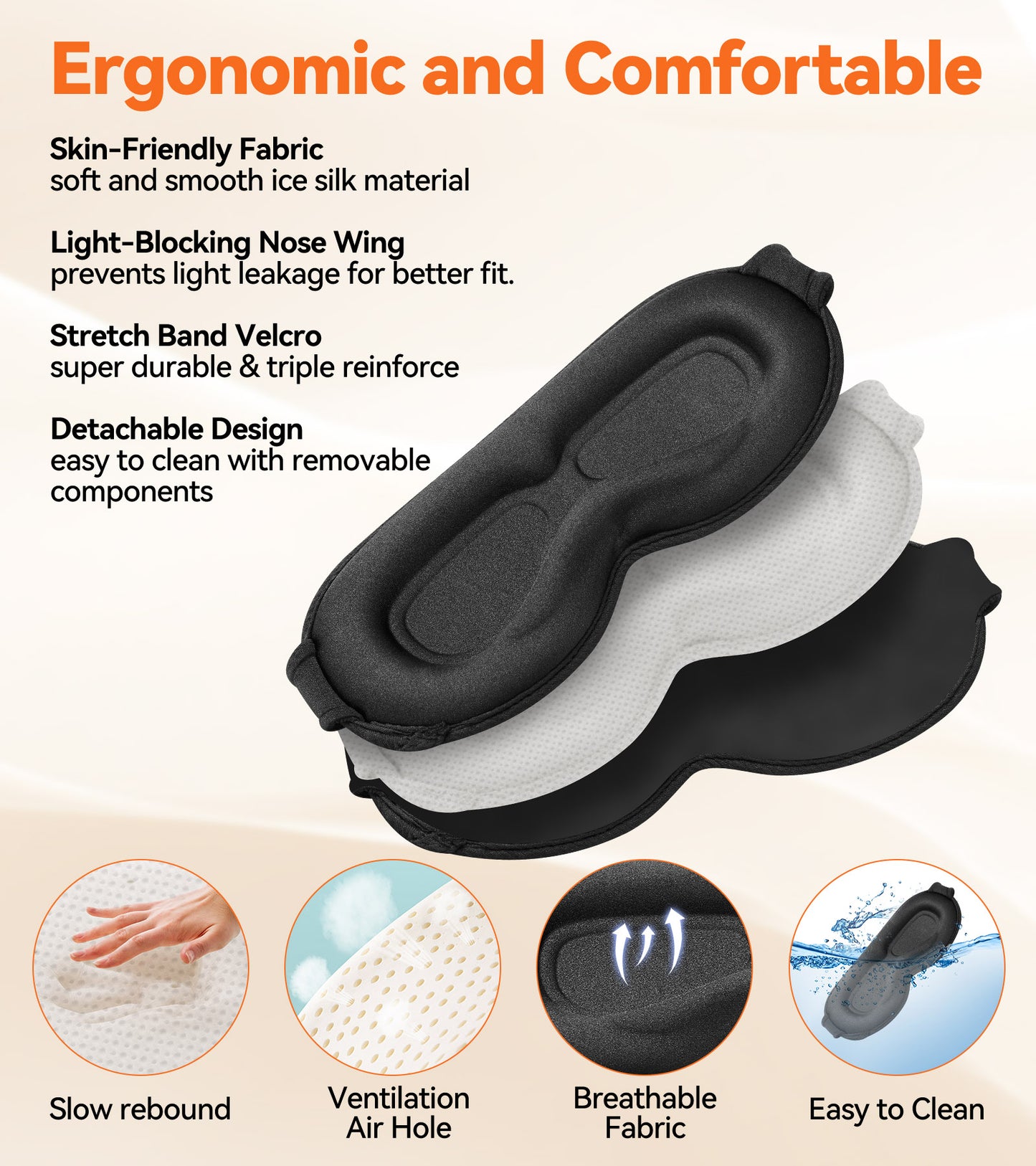 3D Contoured Sleep Mask - Innovative Anti-Freeze Memory Foam, Soft & Breathable Eye Mask, Machine Washable, Lightweight, Perfect Fit & Lash Protection for Deeper Sleep