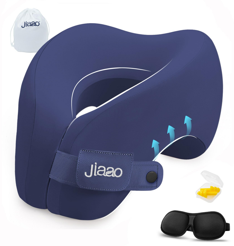 Travel Neck Pillow, Advanced Neck Support for International Flights, 3D Eye Masks, Ear Plugs and Storage Bag, Memory Foam U-Shaped Pillow for Travel, Sleep Rest, Trains, Road Trips