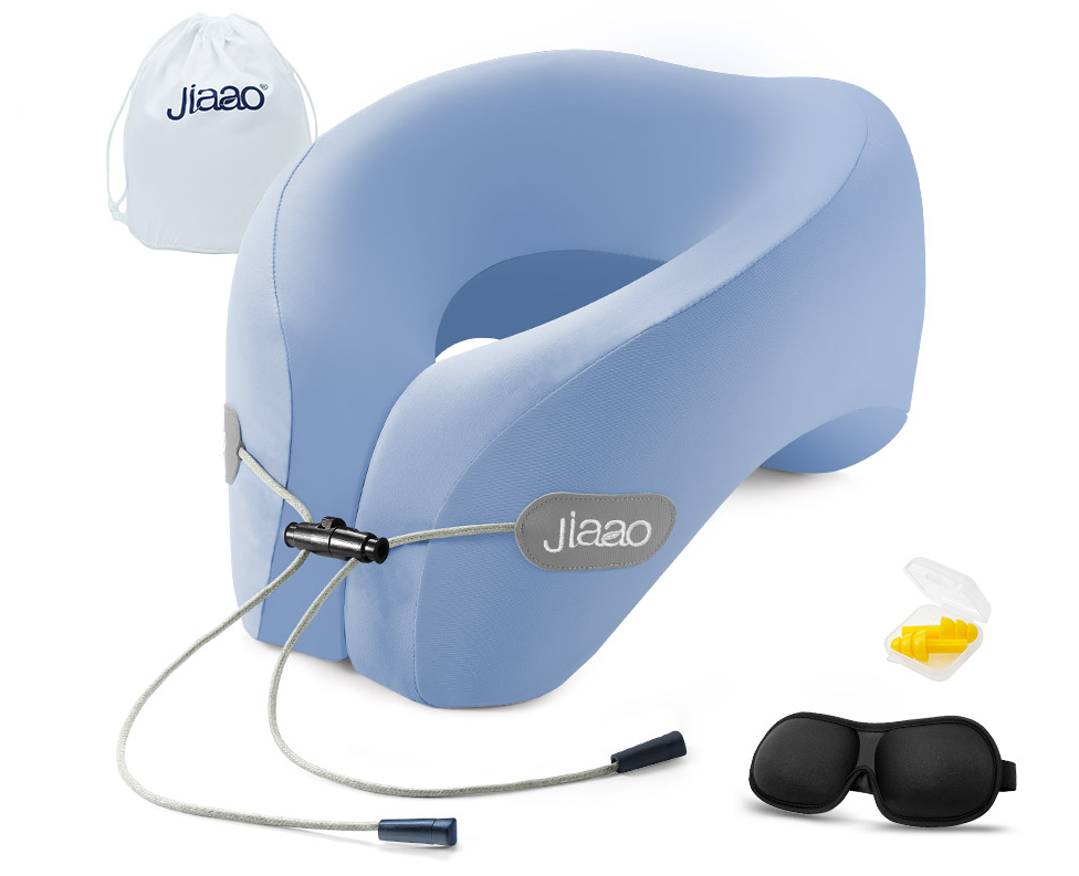 Neck Pillow Airplane with 360-Degree Head Support, Memory Foam 2-in-1 Travel Pillow, Portable Adjustable Neck Pillow for Airplane, Car, Train, Bus Trip and Home