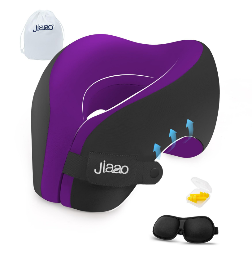 Travel Neck Pillow, Advanced Neck Support for International Flights, 3D Eye Masks, Ear Plugs and Storage Bag, Memory Foam U-Shaped Pillow for Travel, Sleep Rest, Trains, Road Trips