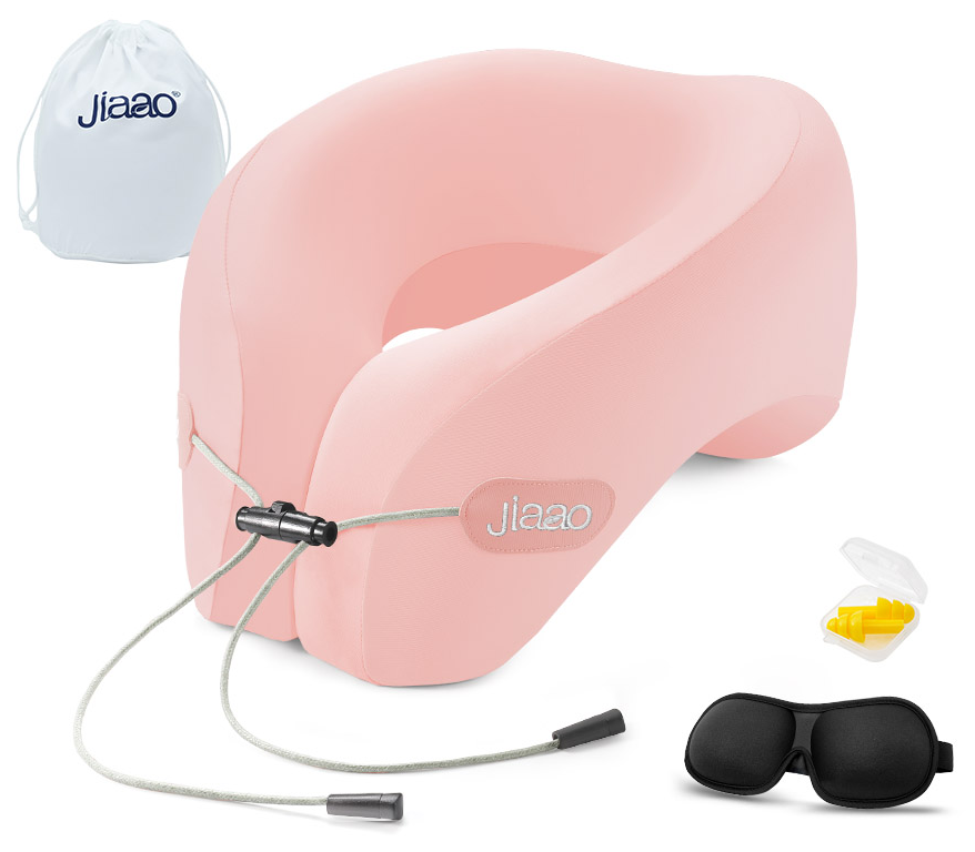 Neck Pillow Airplane with 360-Degree Head Support, Memory Foam 2-in-1 Travel Pillow, Portable Adjustable Neck Pillow for Airplane, Car, Train, Bus Trip and Home