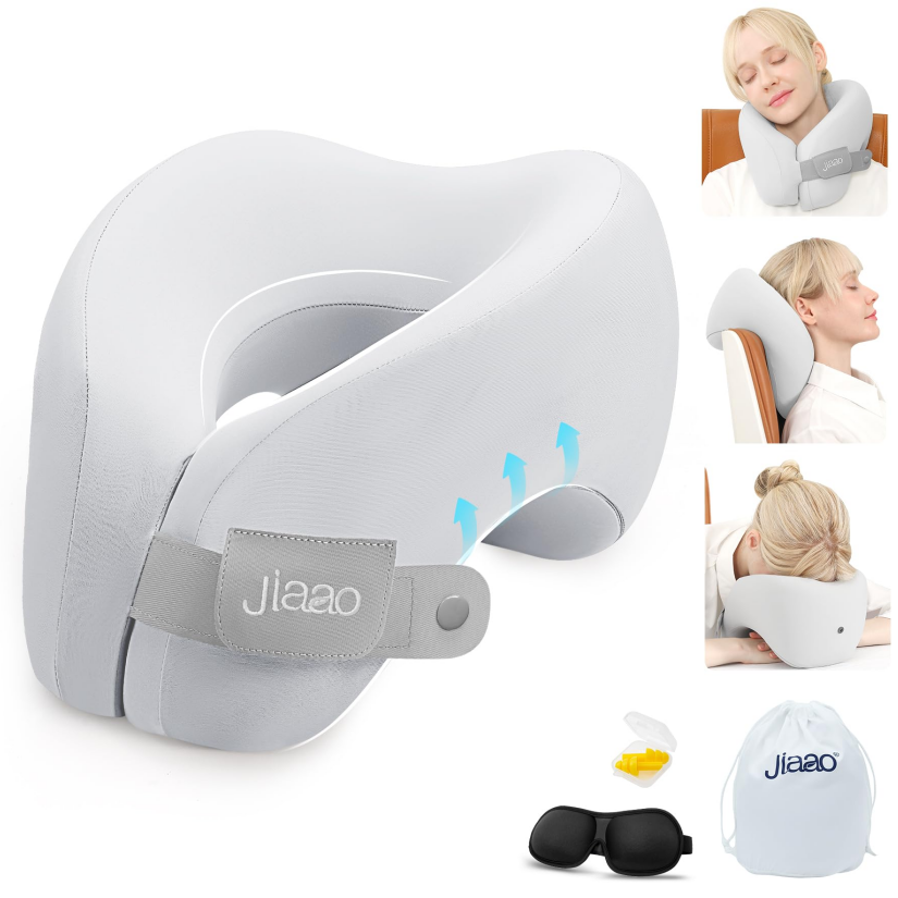 Travel Neck Pillow, Advanced Neck Support for International Flights, 3D Eye Masks, Ear Plugs and Storage Bag, Memory Foam U-Shaped Pillow for Travel, Sleep Rest, Trains, Road Trips