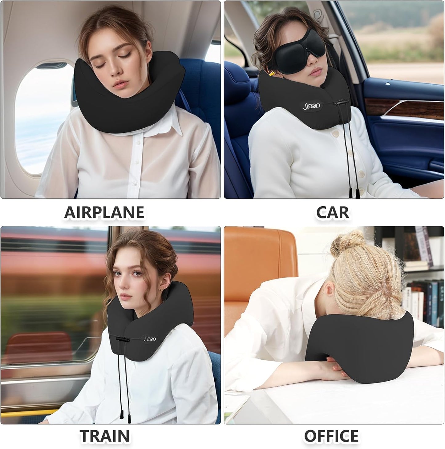 Neck Pillow Airplane with 360-Degree Head Support, Memory Foam 2-in-1 Travel Pillow, Portable Adjustable Neck Pillow for Airplane, Car, Train, Bus Trip and Home