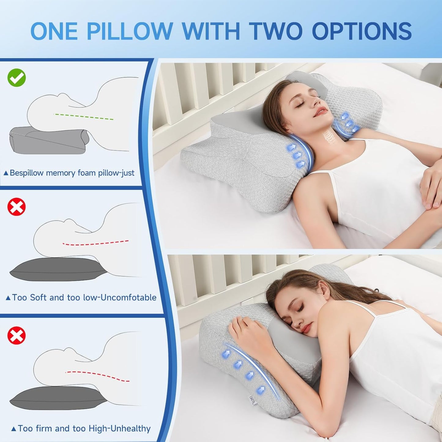 Cervical Pillow for Neck Pain Relief Sleeping, Adjustable Cervical Pillow Cozy Sleeping, Odorless Ergonomic Contour Memory Foam Pillows