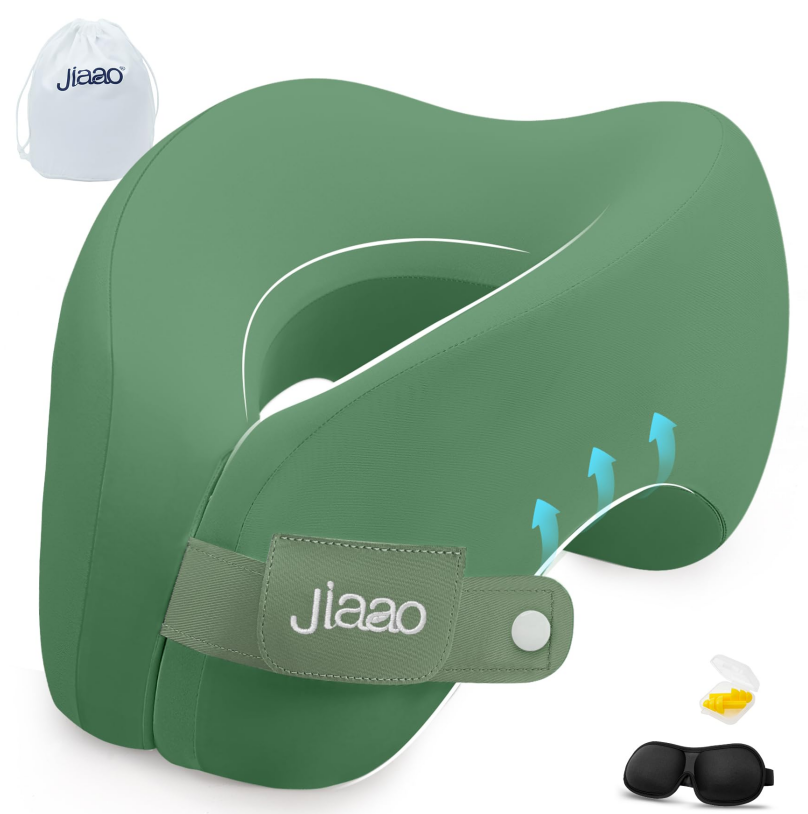 Travel Neck Pillow, Advanced Neck Support for International Flights, 3D Eye Masks, Ear Plugs and Storage Bag, Memory Foam U-Shaped Pillow for Travel, Sleep Rest, Trains, Road Trips