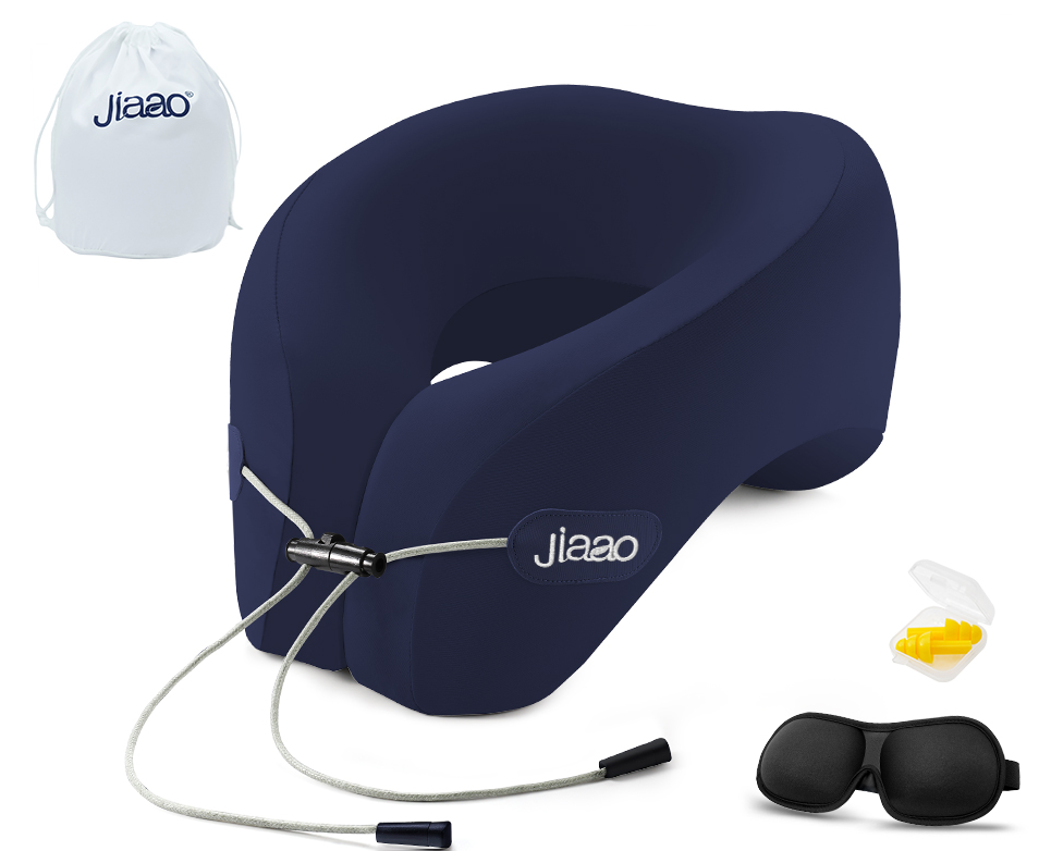 Neck Pillow Airplane with 360-Degree Head Support, Memory Foam 2-in-1 Travel Pillow, Portable Adjustable Neck Pillow for Airplane, Car, Train, Bus Trip and Home