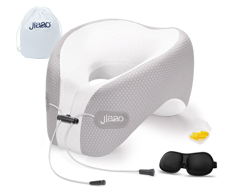 Neck Pillow Airplane with 360-Degree Head Support, Memory Foam 2-in-1 Travel Pillow, Portable Adjustable Neck Pillow for Airplane, Car, Train, Bus Trip and Home