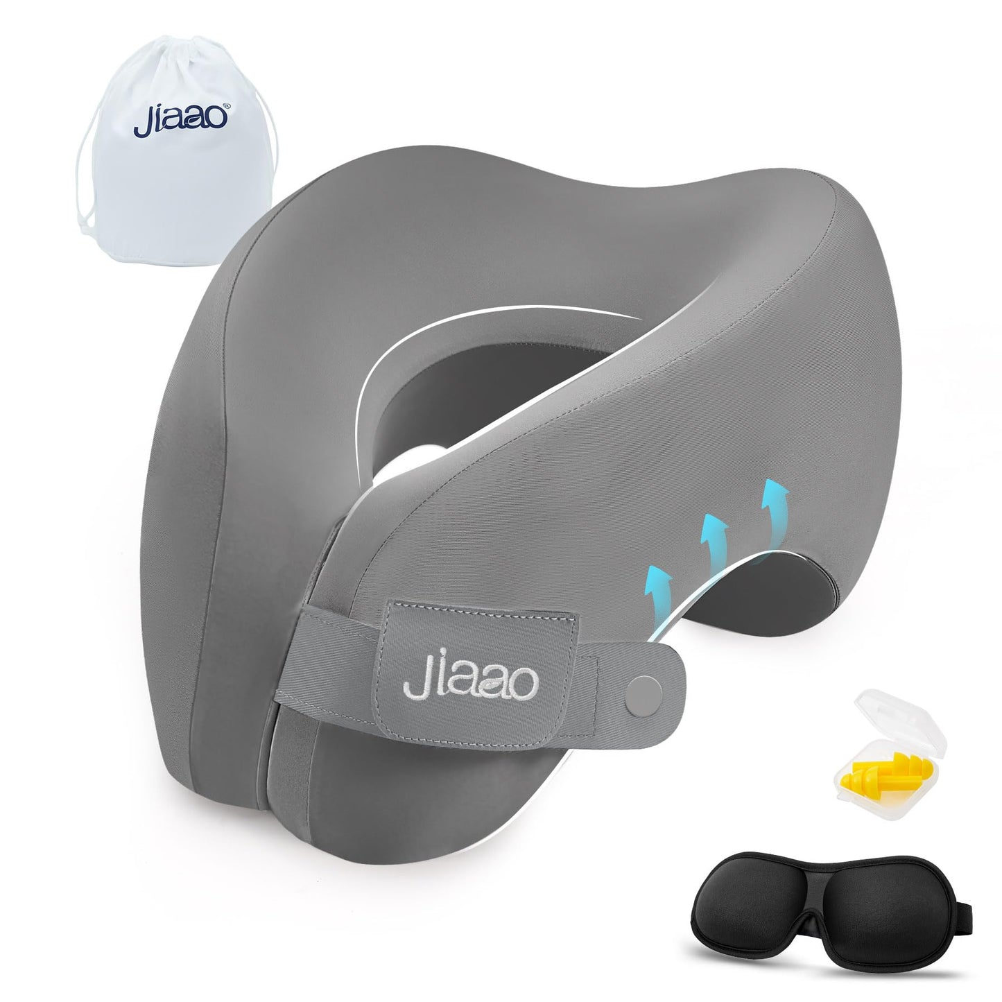 Travel Neck Pillow, Advanced Neck Support for International Flights, 3D Eye Masks, Ear Plugs and Storage Bag, Memory Foam U-Shaped Pillow for Travel, Sleep Rest, Trains, Road Trips