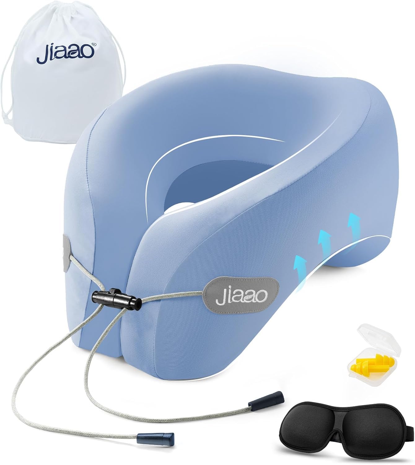 Neck Pillow Airplane with 360-Degree Head Support, Memory Foam 2-in-1 Travel Pillow, Portable Adjustable Neck Pillow for Airplane, Car, Train, Bus Trip and Home