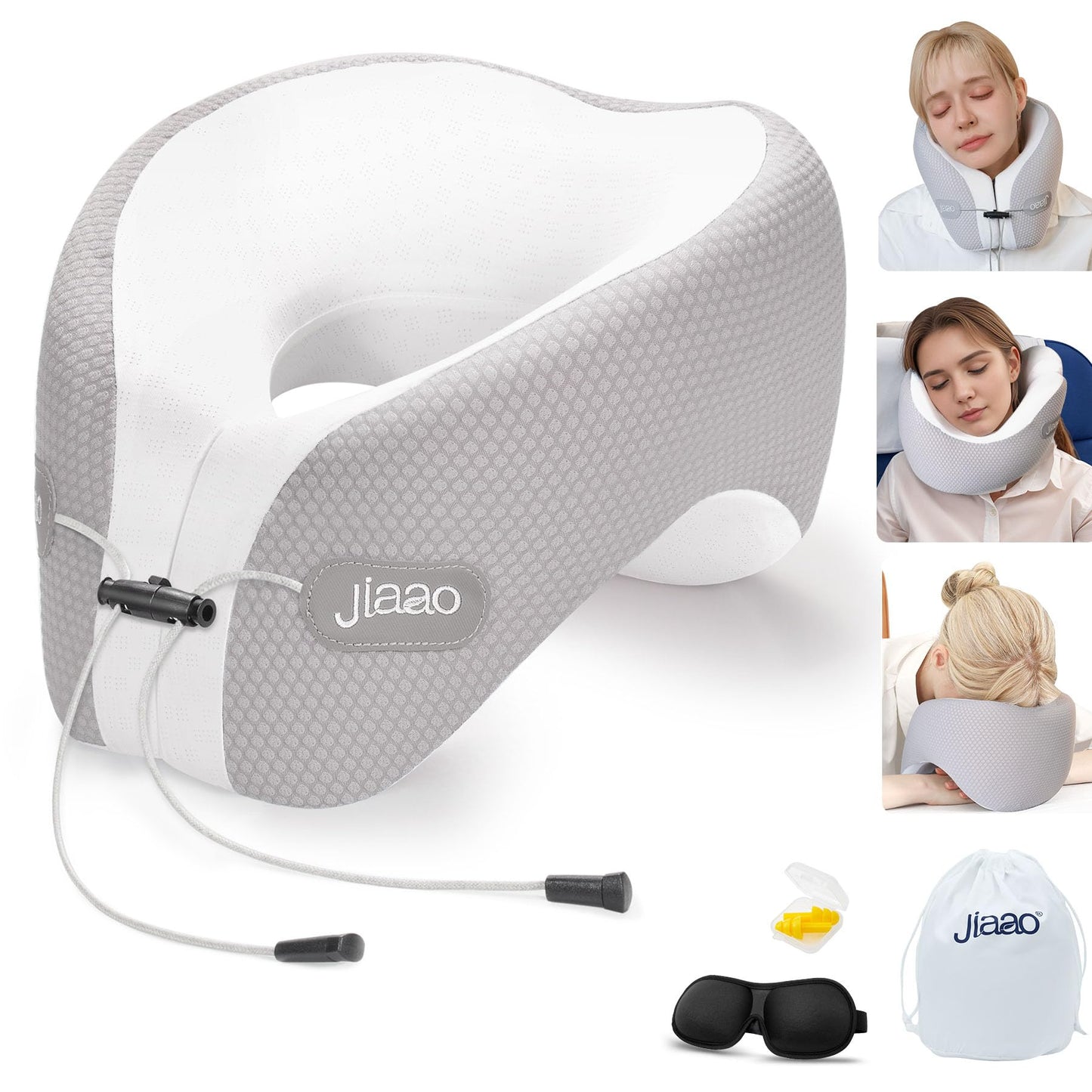 Neck Pillow Airplane with 360-Degree Head Support, Memory Foam 2-in-1 Travel Pillow, Portable Adjustable Neck Pillow for Airplane, Car, Train, Bus Trip and Home