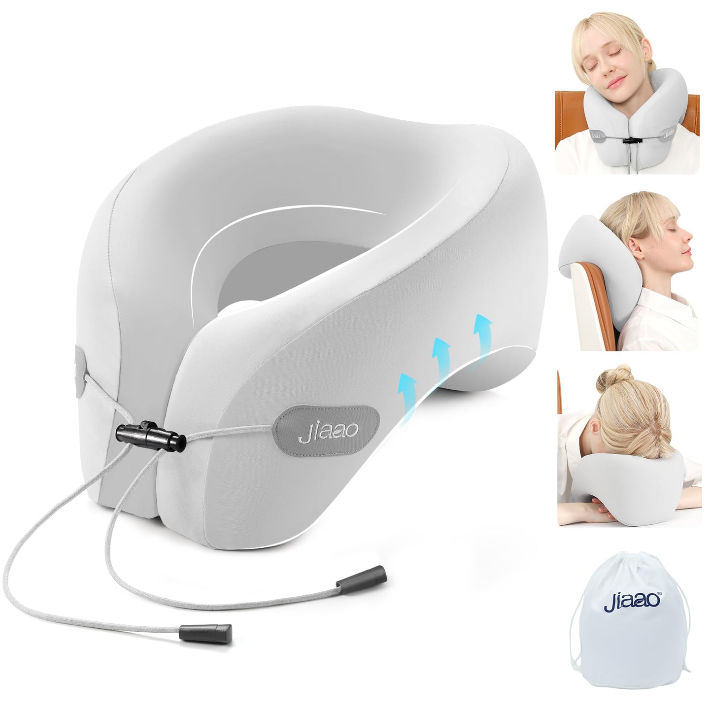 Neck Pillow Airplane with 360-Degree Head Support, Memory Foam 2-in-1 Travel Pillow, Portable Adjustable Neck Pillow for Airplane, Car, Train, Bus Trip and Home