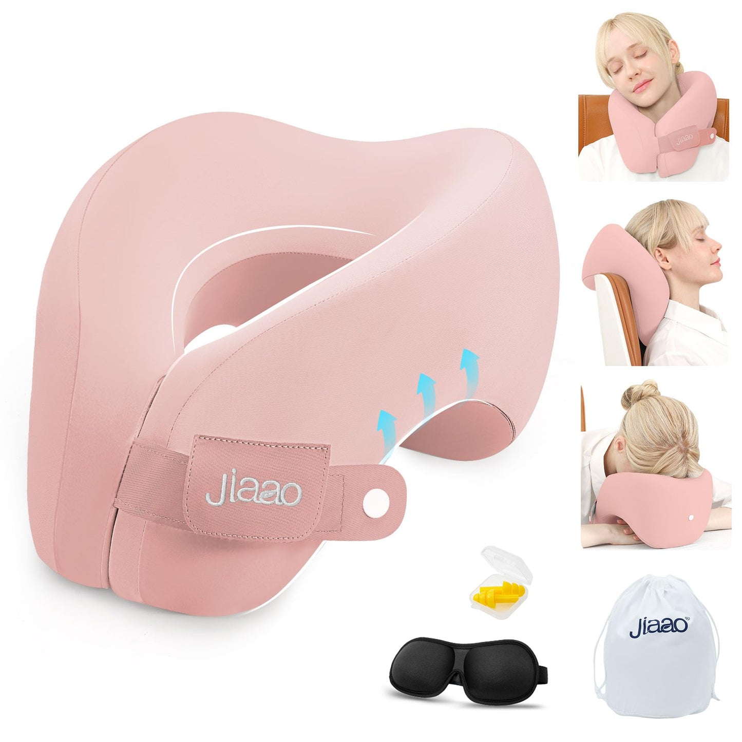 Travel Neck Pillow, Advanced Neck Support for International Flights, 3D Eye Masks, Ear Plugs and Storage Bag, Memory Foam U-Shaped Pillow for Travel, Sleep Rest, Trains, Road Trips