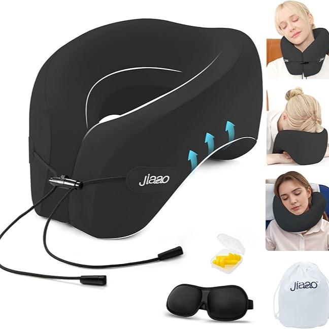 Neck Pillow Airplane with 360-Degree Head Support, Memory Foam 2-in-1 Travel Pillow, Portable Adjustable Neck Pillow for Airplane, Car, Train, Bus Trip and Home