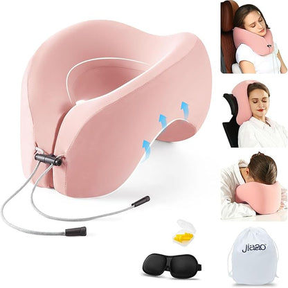 Neck Pillow Airplane with 360-Degree Head Support, Memory Foam 2-in-1 Travel Pillow, Portable Adjustable Neck Pillow for Airplane, Car, Train, Bus Trip and Home