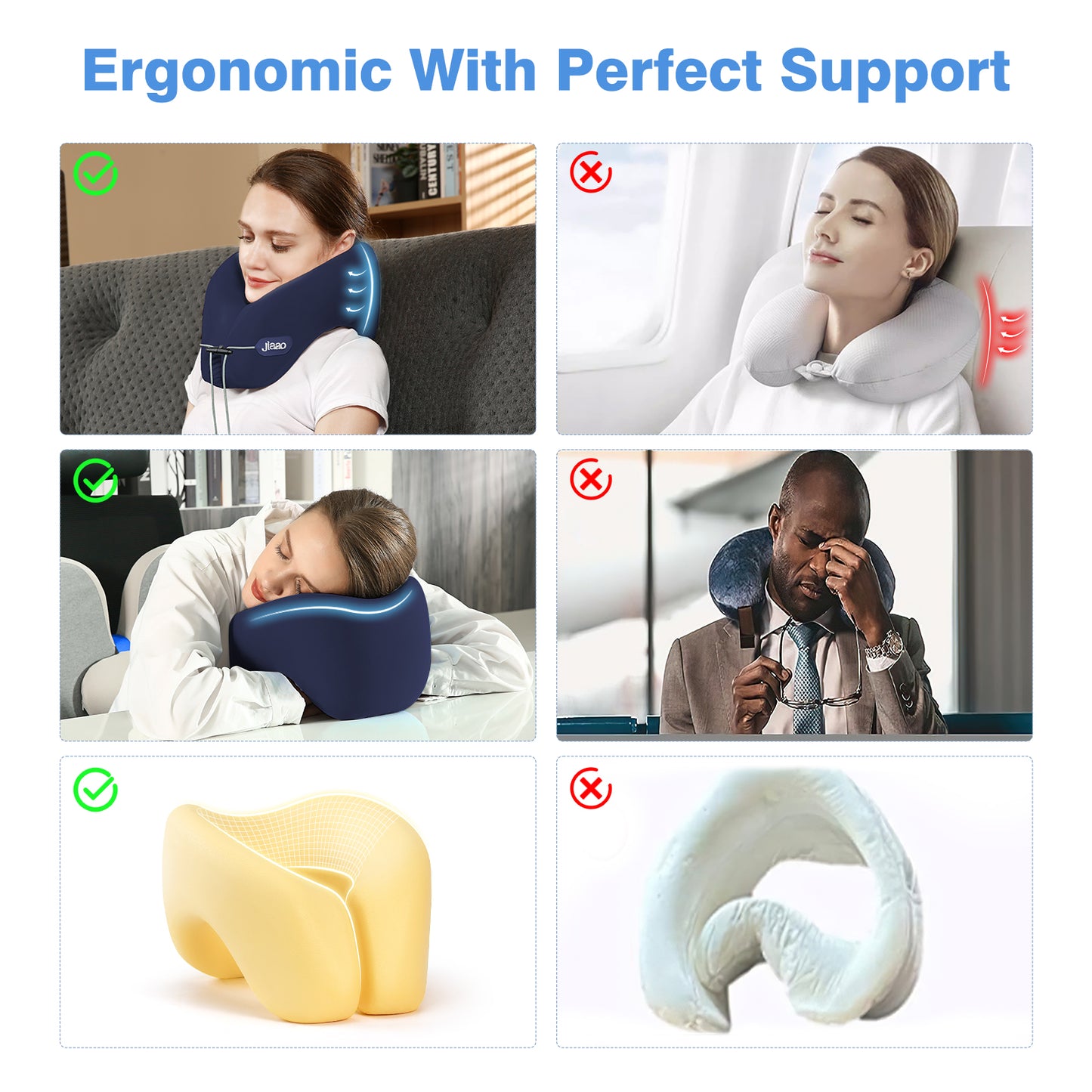 Neck Pillow Airplane with 360-Degree Head Support, Memory Foam 2-in-1 Travel Pillow, Portable Adjustable Neck Pillow for Airplane, Car, Train, Bus Trip and Home