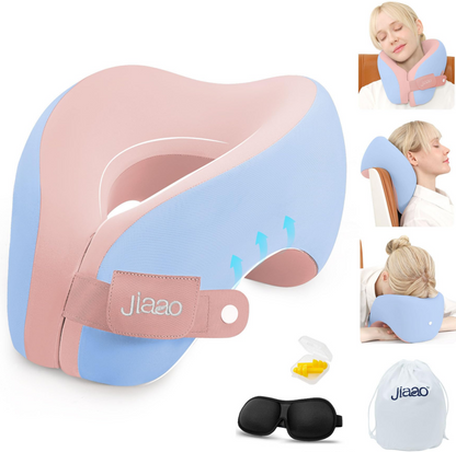 Travel Neck Pillow, Advanced Neck Support for International Flights, 3D Eye Masks, Ear Plugs and Storage Bag, Memory Foam U-Shaped Pillow for Travel, Sleep Rest, Trains, Road Trips