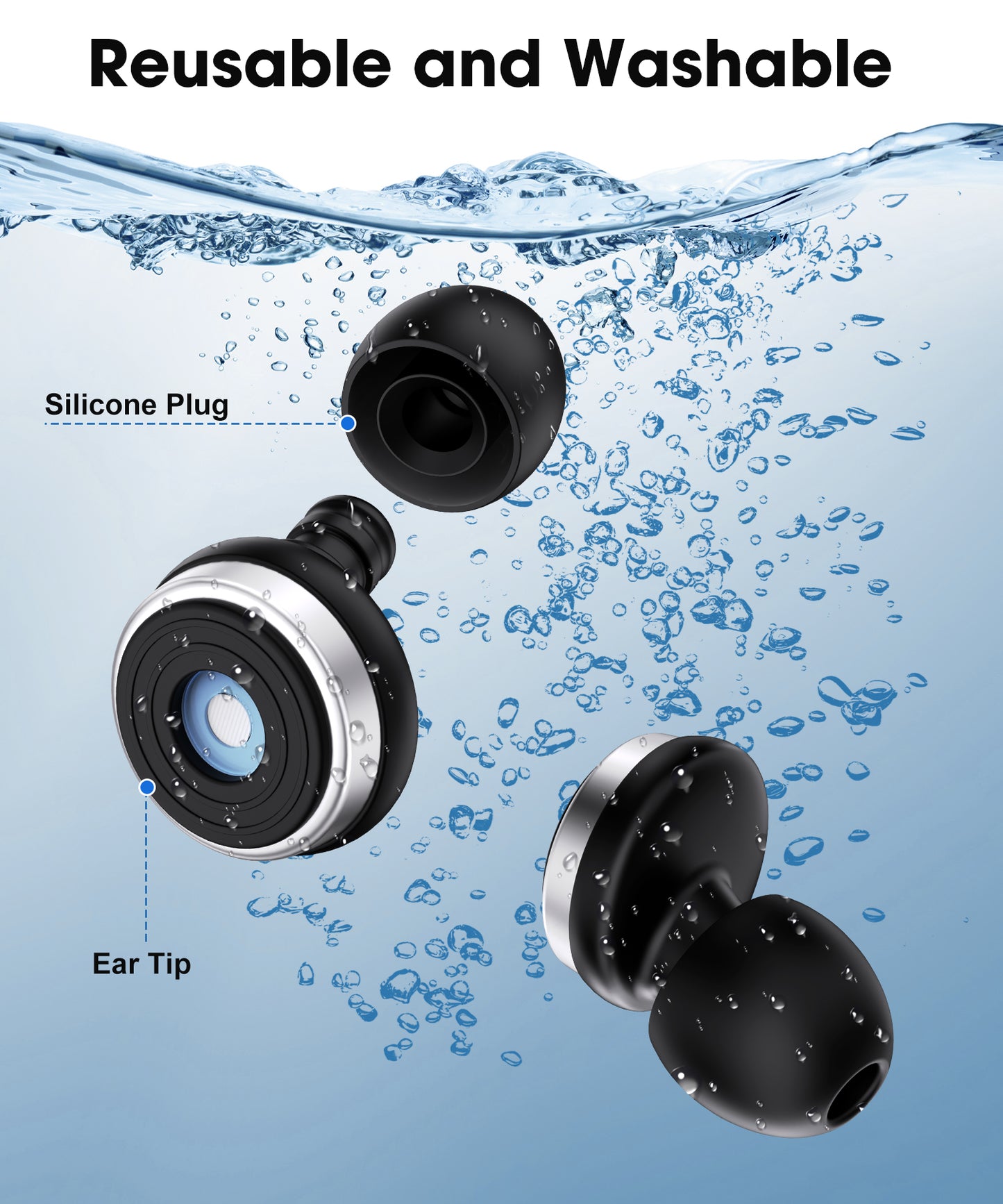 Ear Plugs for Sleeping, 30dB Noise Canceling Reusable Silicone Ear Plugs,8 Size Eartips with Portable Box, Perfect for Concerts,Snoring, Study, Sleep and Travel