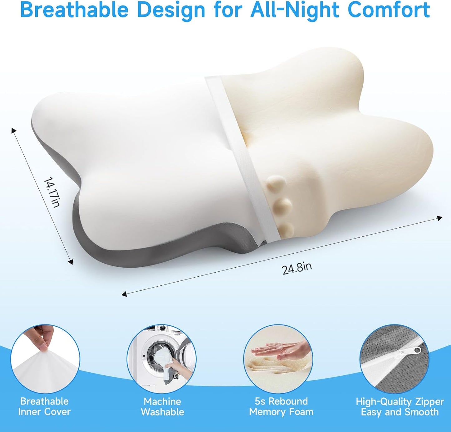 Ergonomic Dragonfly Pillow，Adjustable Ergonomic Memory Foam Pillow, Cervical Support Relieves neck and shoulder pain