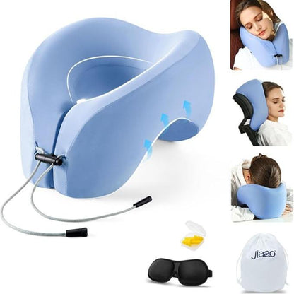 Neck Pillow Airplane with 360-Degree Head Support, Memory Foam 2-in-1 Travel Pillow, Portable Adjustable Neck Pillow for Airplane, Car, Train, Bus Trip and Home