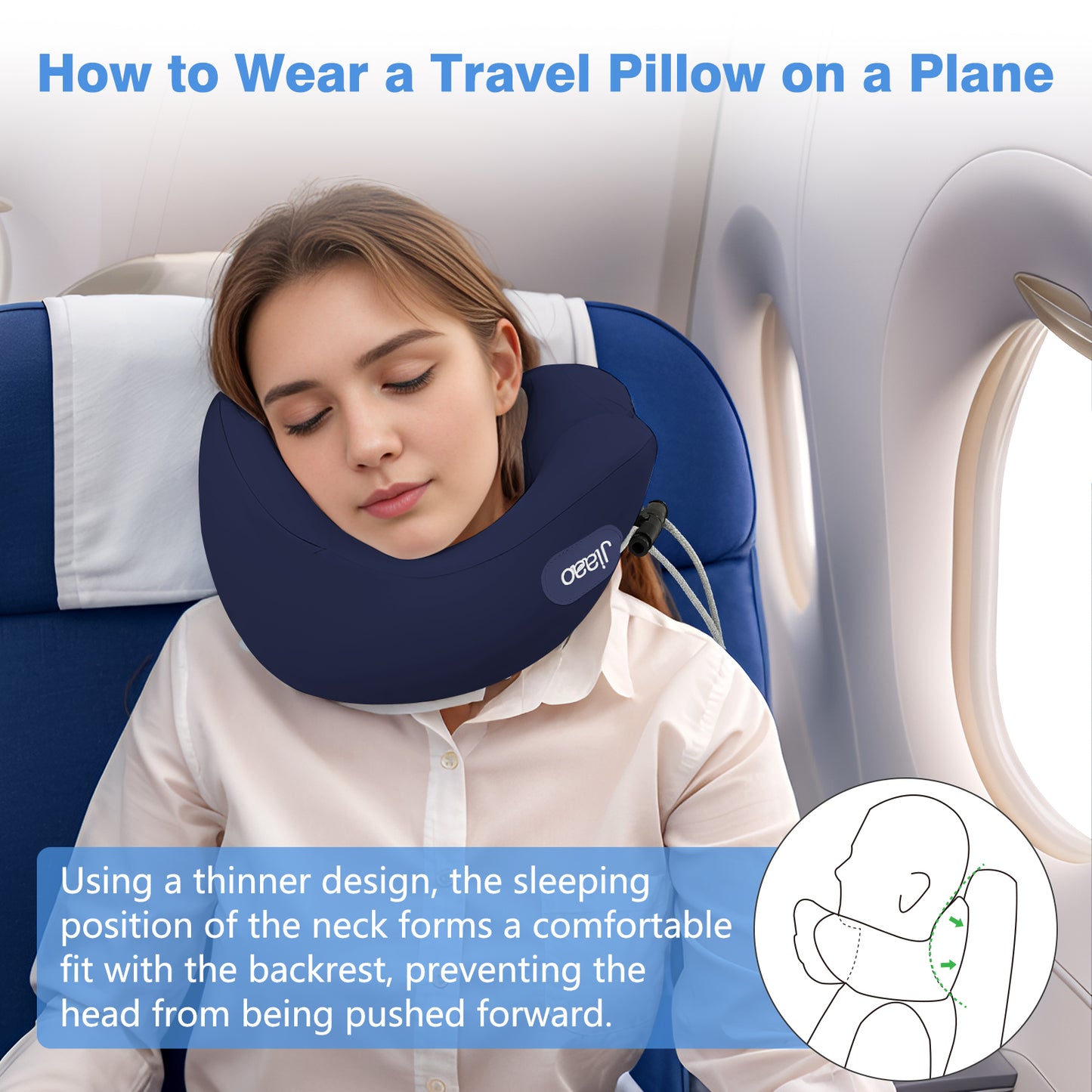 Neck Pillow Airplane with 360-Degree Head Support, Memory Foam 2-in-1 Travel Pillow, Portable Adjustable Neck Pillow for Airplane, Car, Train, Bus Trip and Home