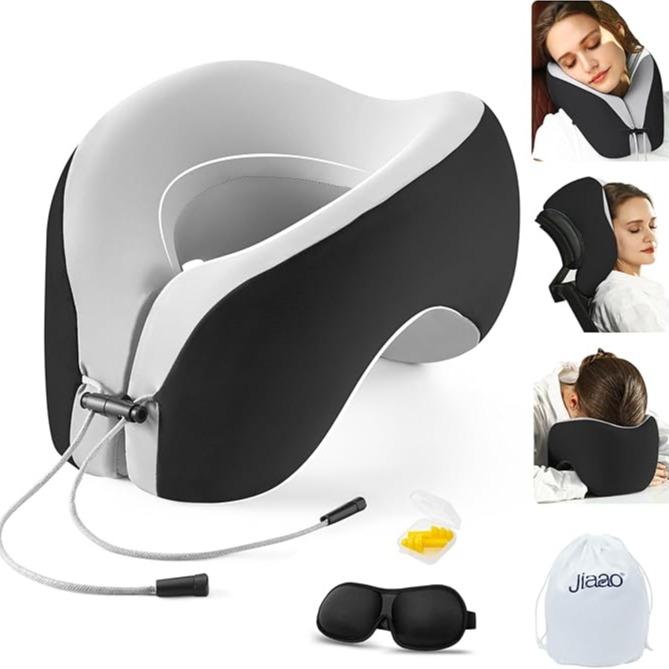 Neck Pillow Airplane with 360-Degree Head Support, Memory Foam 2-in-1 Travel Pillow, Portable Adjustable Neck Pillow for Airplane, Car, Train, Bus Trip and Home