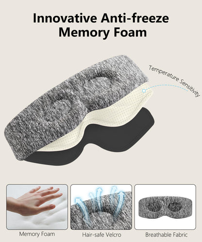 3D Contoured Sleep Mask - Innovative Anti-Freeze Memory Foam, Soft & Breathable Eye Mask, Machine Washable, Lightweight, Perfect Fit & Lash Protection for Deeper Sleep