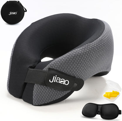 Travel Neck Pillow, Advanced Neck Support for International Flights, 3D Eye Masks, Ear Plugs and Storage Bag, Memory Foam U-Shaped Pillow for Travel, Sleep Rest, Trains, Road Trips