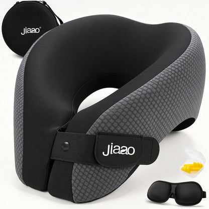 Travel Neck Pillow, Advanced Neck Support for International Flights, 3D Eye Masks, Ear Plugs and Storage Bag, Memory Foam U-Shaped Pillow for Travel, Sleep Rest, Trains, Road Trips