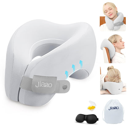 Travel Neck Pillow, Advanced Neck Support for International Flights, 3D Eye Masks, Ear Plugs and Storage Bag, Memory Foam U-Shaped Pillow for Travel, Sleep Rest, Trains, Road Trips