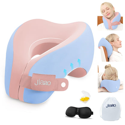 Travel Neck Pillow, Advanced Neck Support for International Flights, 3D Eye Masks, Ear Plugs and Storage Bag, Memory Foam U-Shaped Pillow for Travel, Sleep Rest, Trains, Road Trips