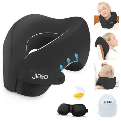 Travel Neck Pillow, Advanced Neck Support for International Flights, 3D Eye Masks, Ear Plugs and Storage Bag, Memory Foam U-Shaped Pillow for Travel, Sleep Rest, Trains, Road Trips